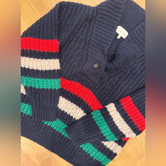 THE GREAT. Navy Textured Knit Oversized Pullover Sweater - Picture 2 of 10